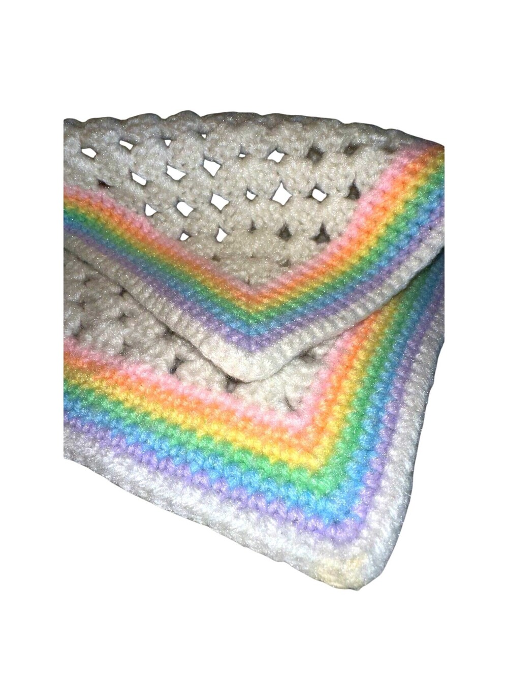 NEW Pastel Rainbow Crochet Knit Blanket 3 Feet 3' White Baby Boy Girl Square